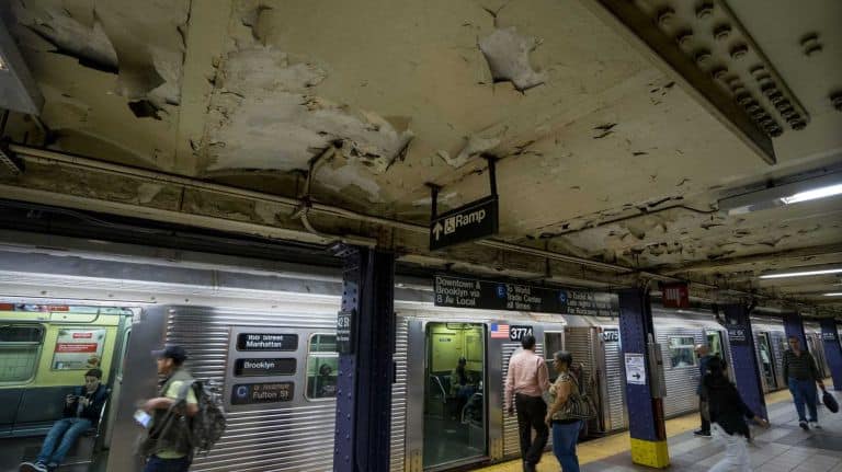 New York Subway Station, underground people boarding thhe train