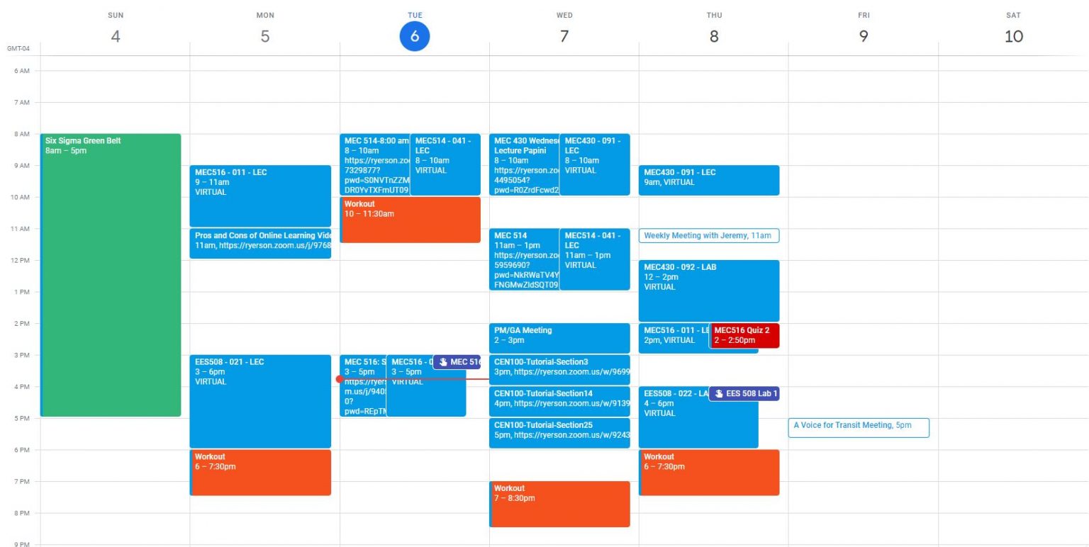 Screenshot of Jeremy's Google calendar and his scheduling