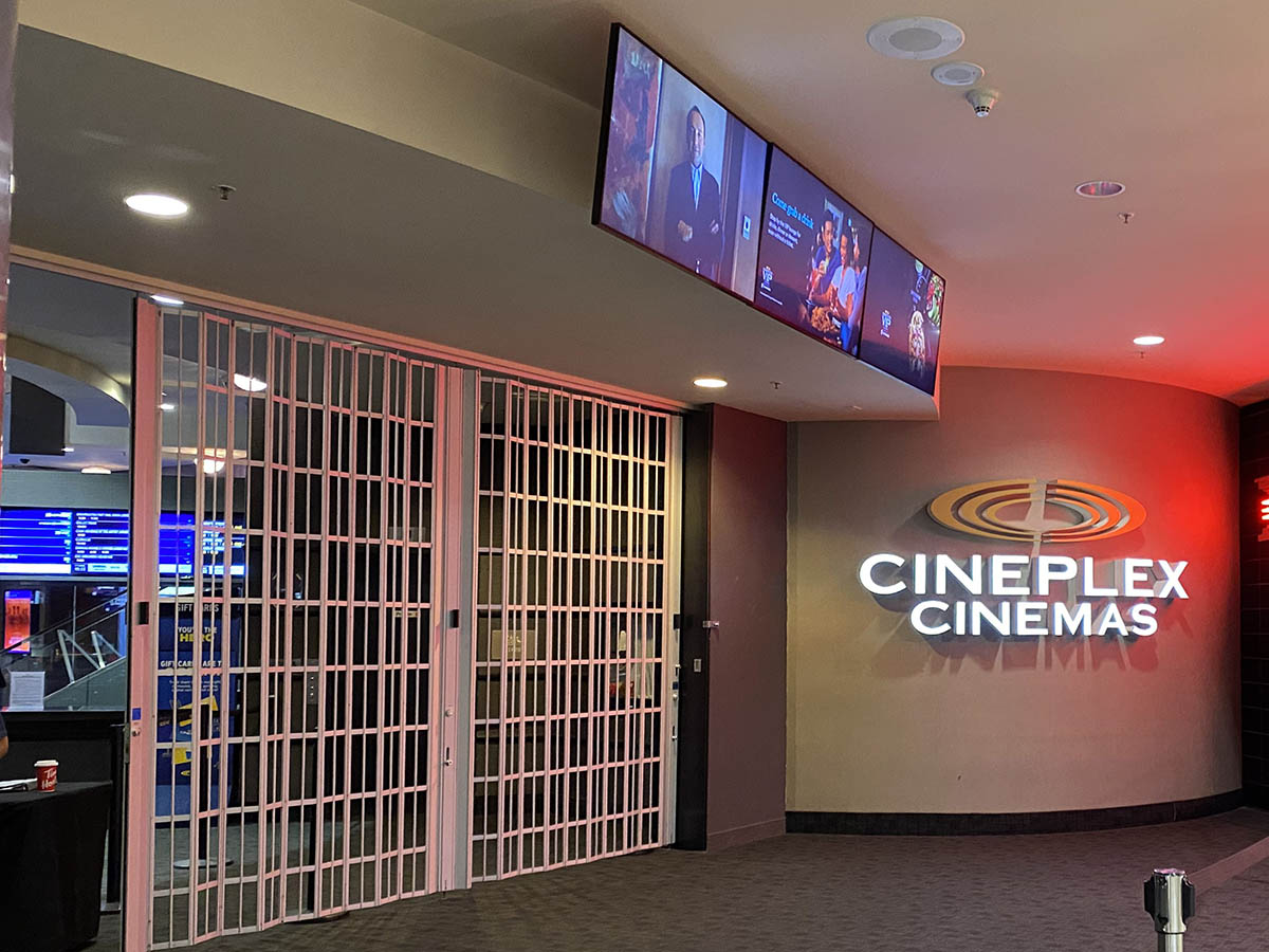 The outside of the Cineplex Cinemas inside of the 10 Dundas East building.