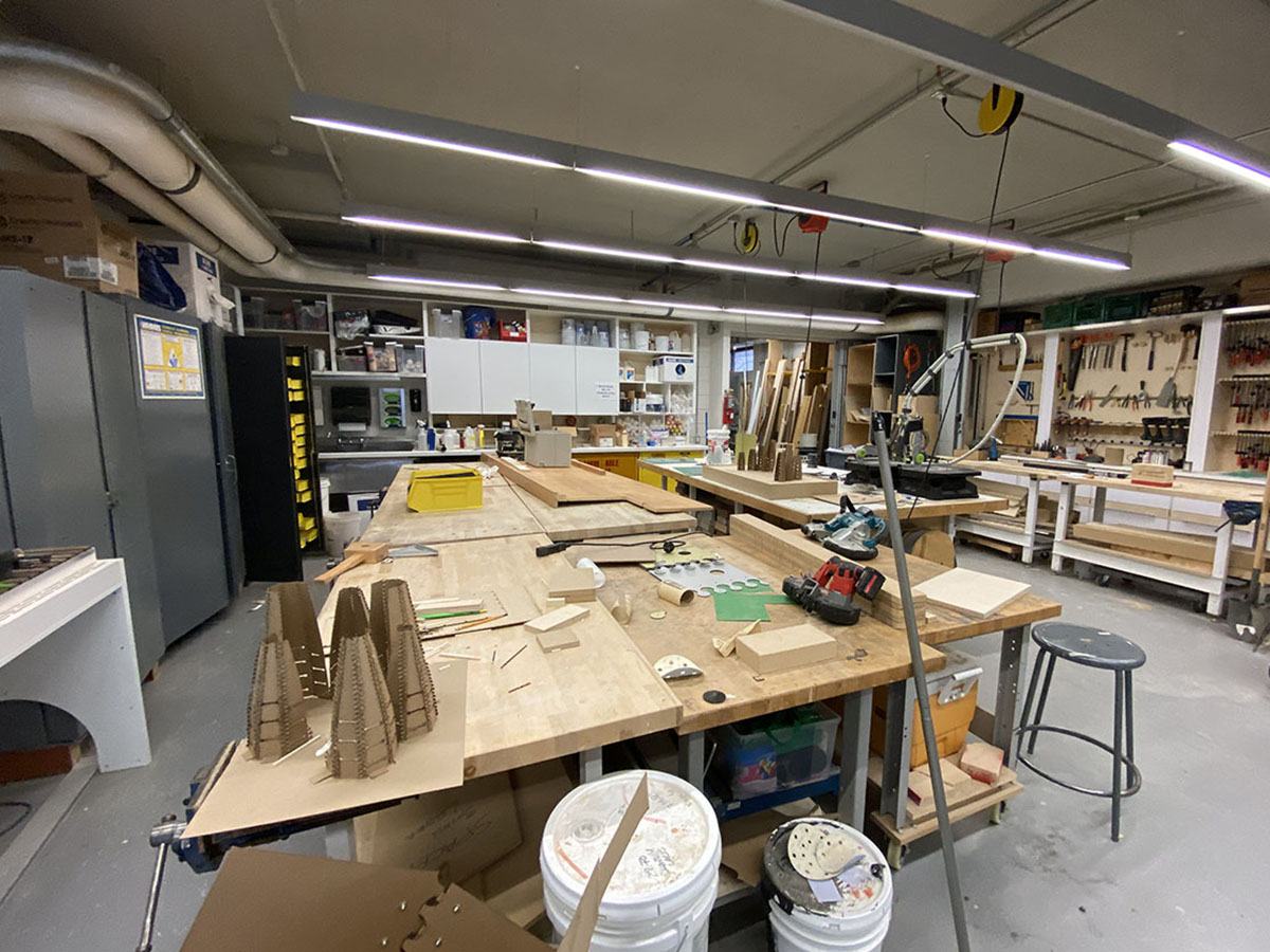 Woodworking stations, tools and equipment in the Workshop.