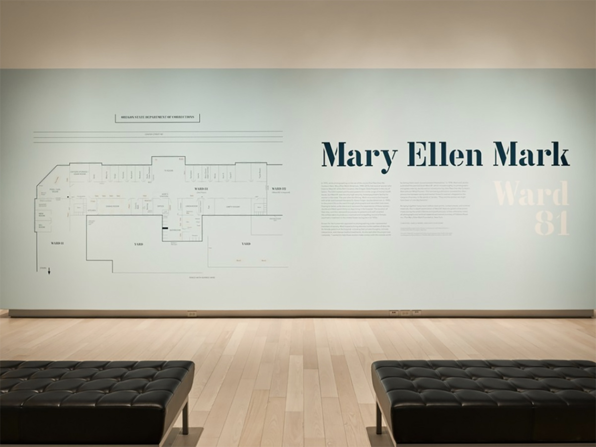 The introduction of the "Mary Ellen Mark: Ward 81" exhibit on a wall of The Image Centre.