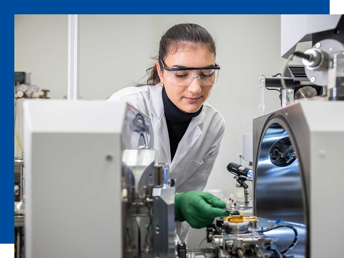 Woman working in one of TMU’s science labs