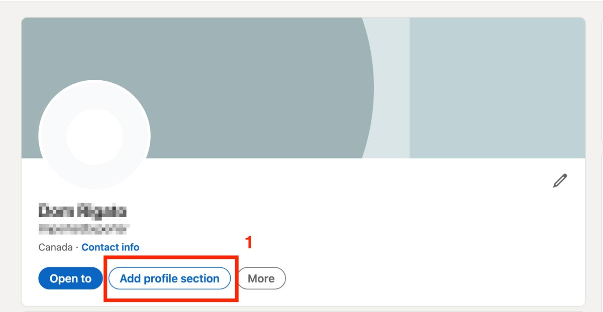Linkedin screenshot of the profile page with "Add profile section" highlighted.