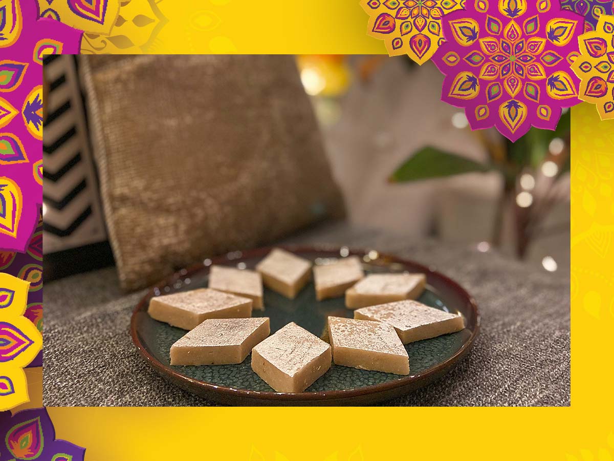 Kaju Katli or Kaju Burfi is a cashew fudge and a popular Indian sweet often gifted during Diwali. Photo by Neeta.