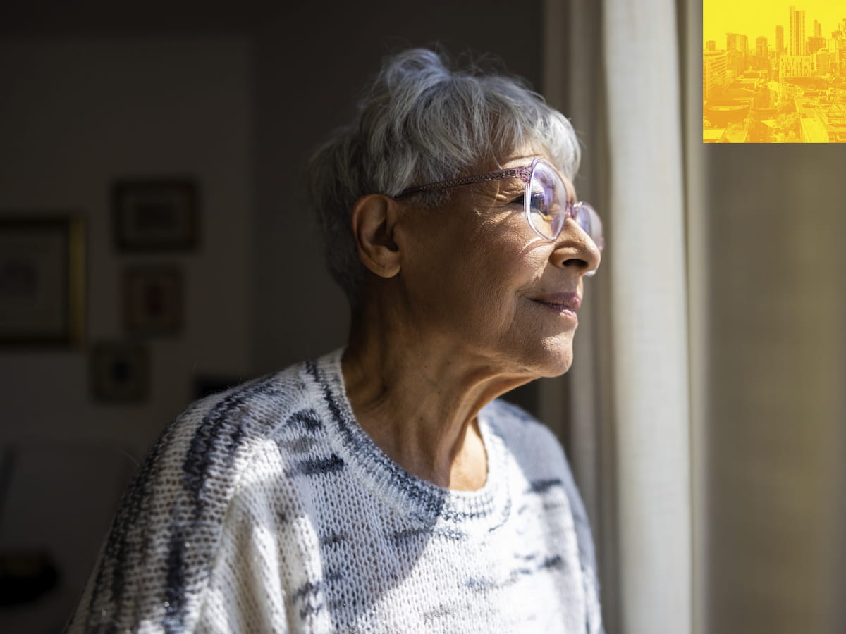 A person looking out the window