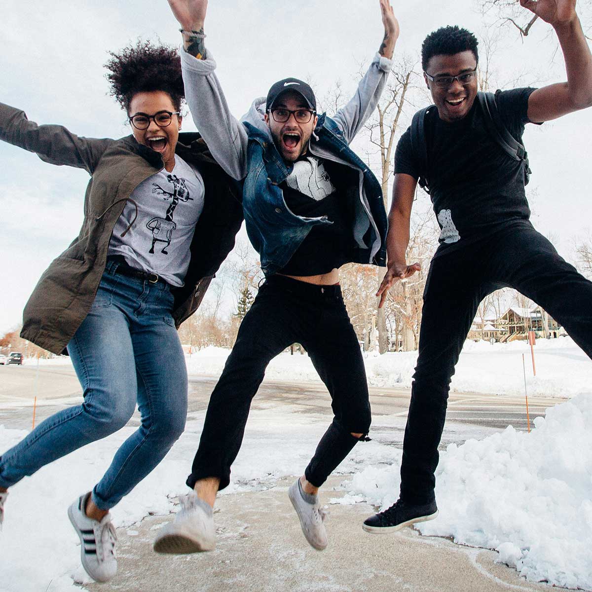 Group of students jumping 