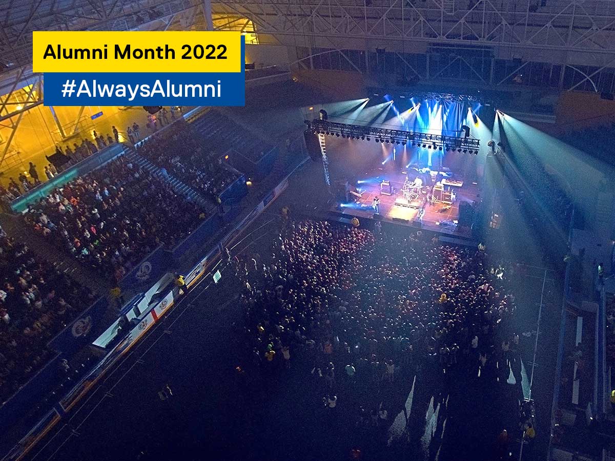 Looking down onto a crowd of people enjoying a concert inside the Mattamy Athletic Centre. Photo credit: Norm Betts