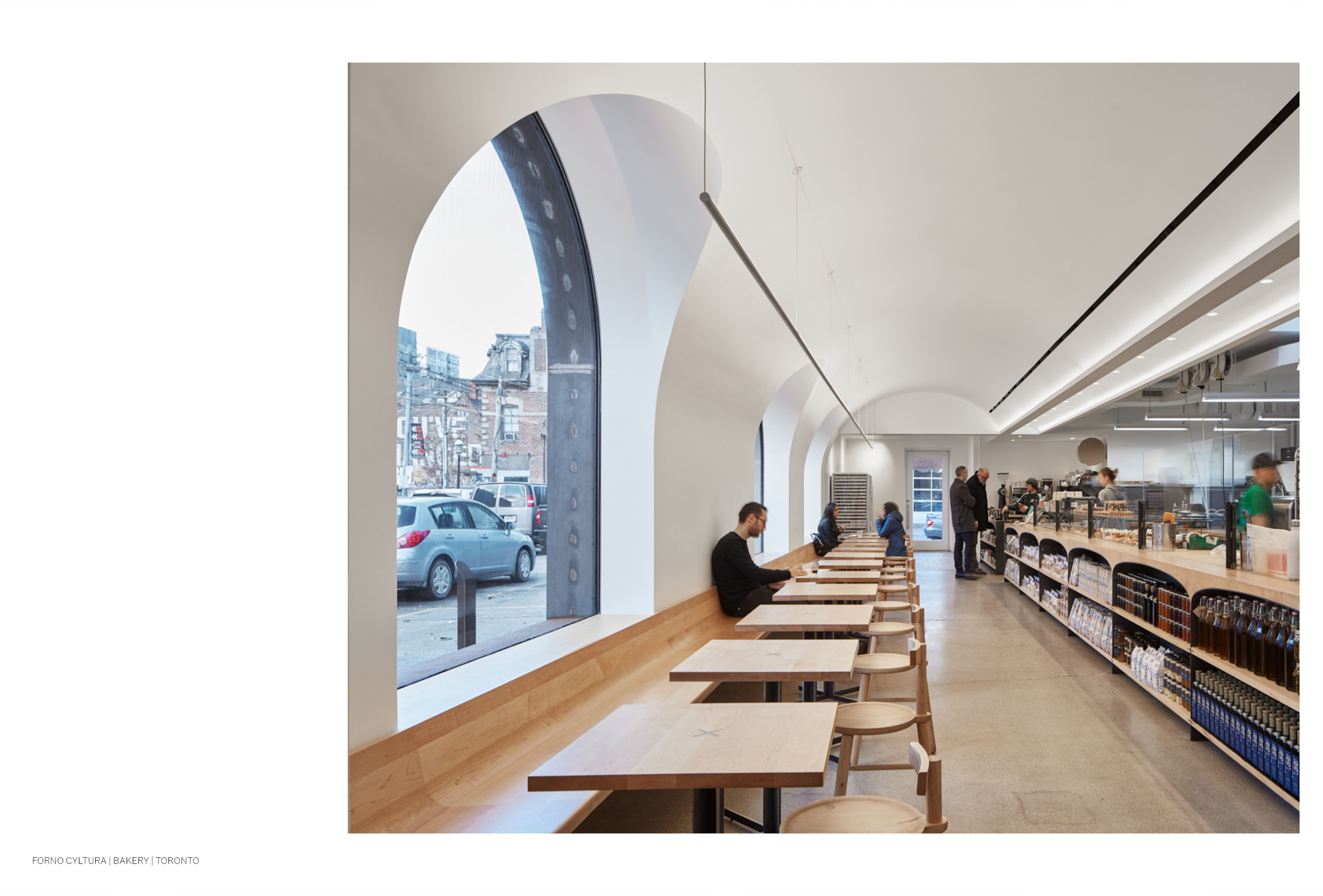 A wideshot a bakery, Forno Cultura, located in Toronto. Courtesy of Ja Architecture Studio.