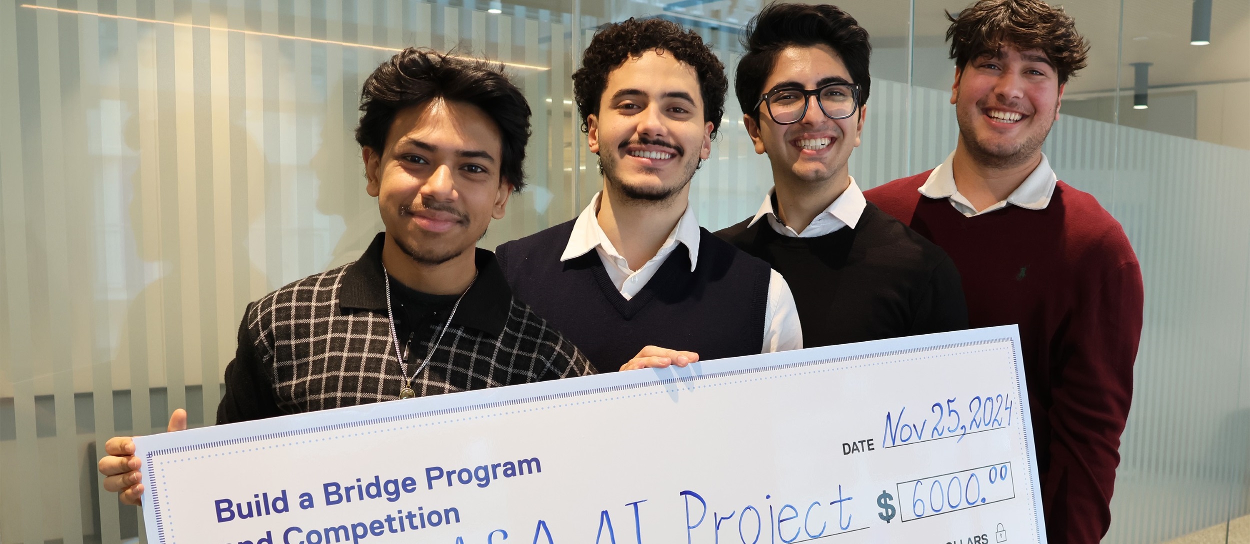 KASA AI Project team posing with their winning $6.000 CAD check 