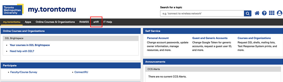The link to eHR from my.torontomu