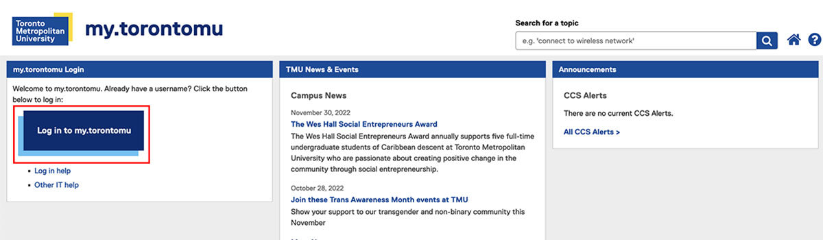 The my.torontomu login page