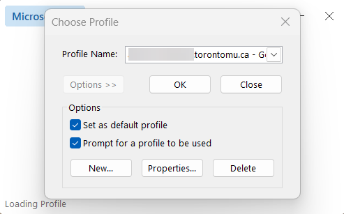 Microsoft Outlook choose a profile