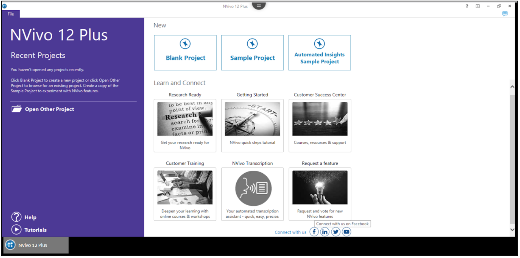 The screen displays the NVivo 12 Plus software after the installation is completed. 