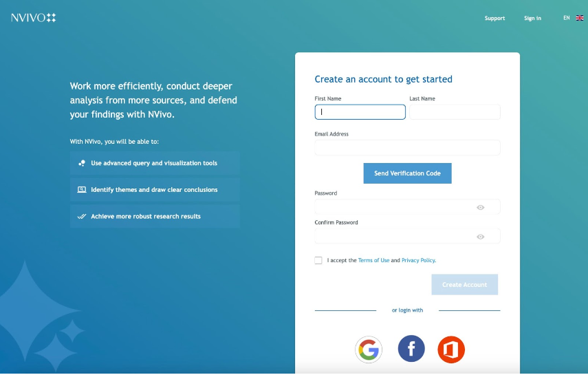 Create an Nvivo account to get started