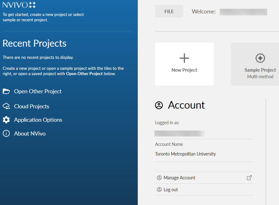 Nvivo user profile setup screen