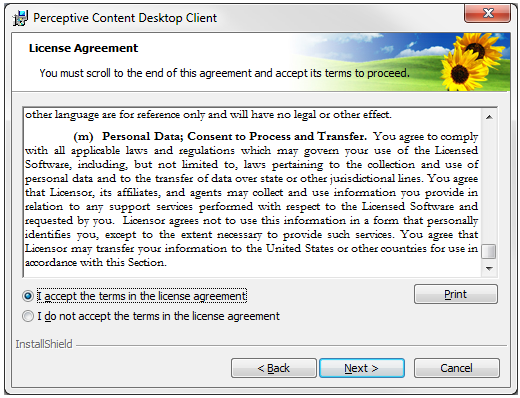 License agreement screen