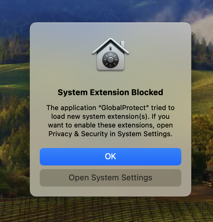 GlobalProtect System Extension Blocked message