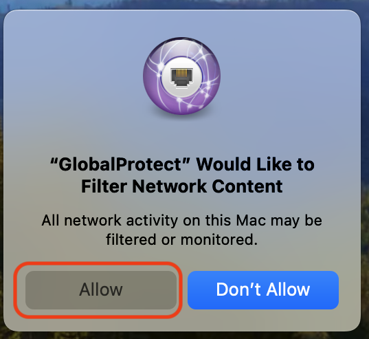 GlobalProtect would like to filter network content message