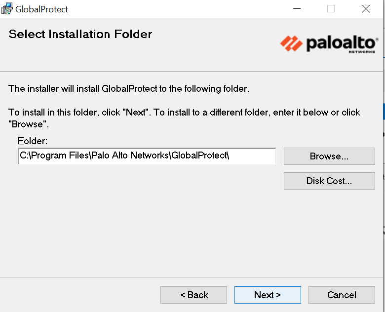 GlobalProtect Select Installation Folder