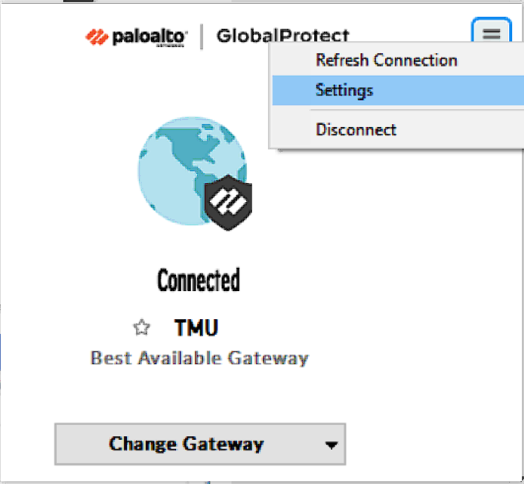 Settings option within GlobalProtect