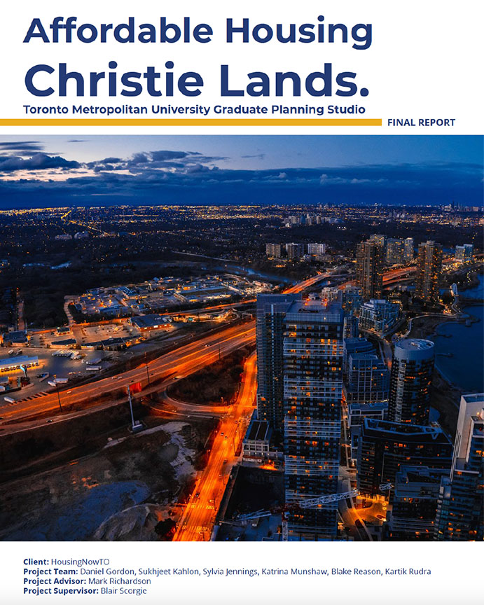 Front page of report with nighttime aerial photo of Toronto