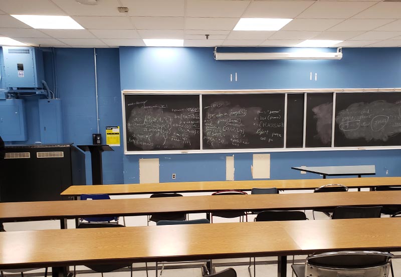 Student view of classroom in Eric Palin Hall prior to renovations