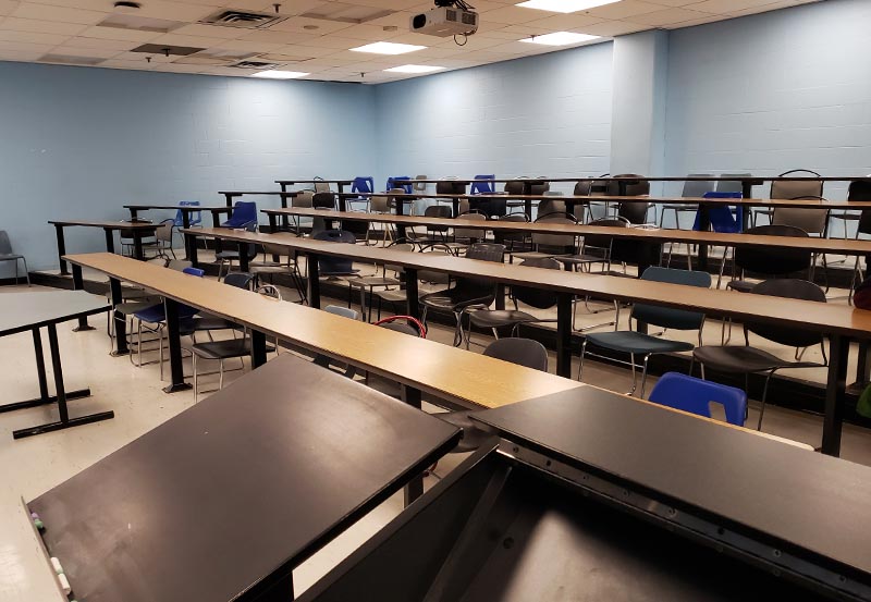Instructor view of classroom in Eric Palin Hall prior to renovations