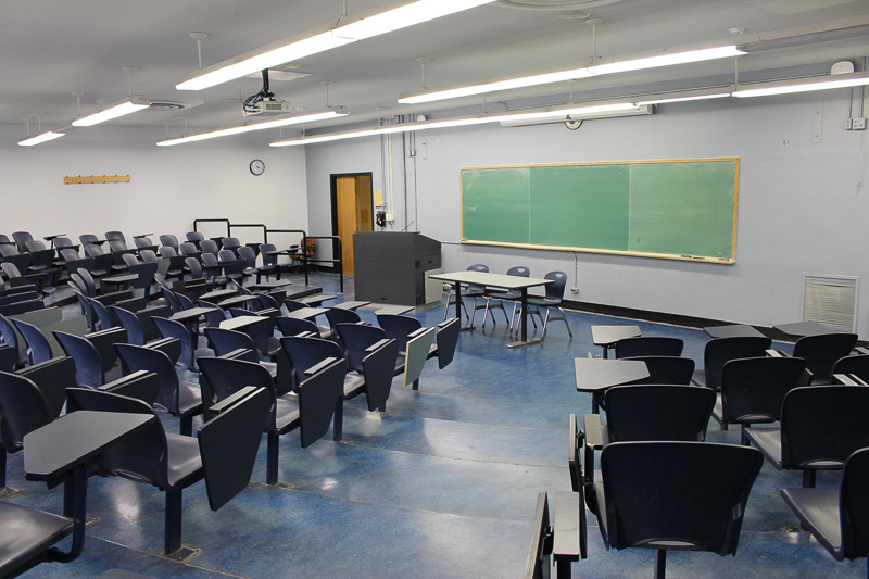 Student view of classroom in Kerr Hall prior to renovations