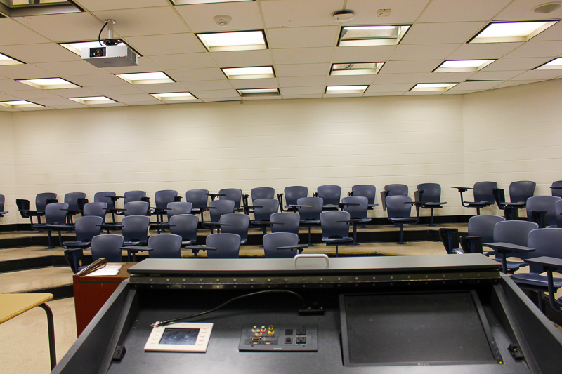 Instructor view of classroom in the Podium Building  prior to renovations