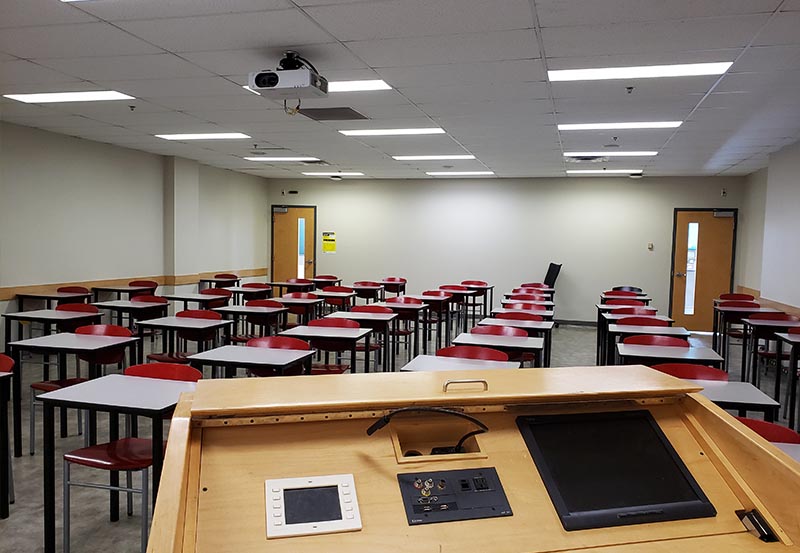 Instructor view of classroom in Ted Rogers prior to renovations