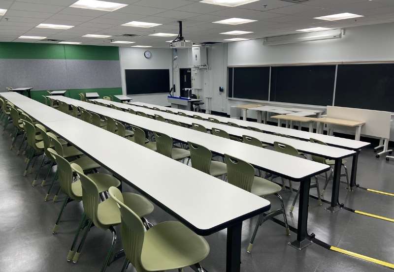 Student view of classroom in Eric Palin Hall after renovations