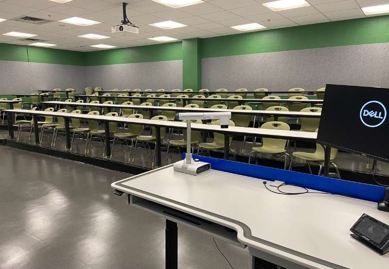 Instructor view of classroom in Eric Palin Hall following renovations