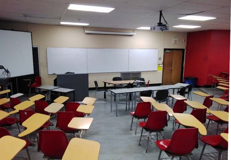 Student view of classroom in Kerr Hall prior to renovations