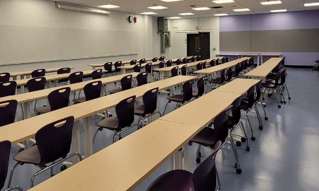 Student view of classroom in Eric Palin Hall following renovations