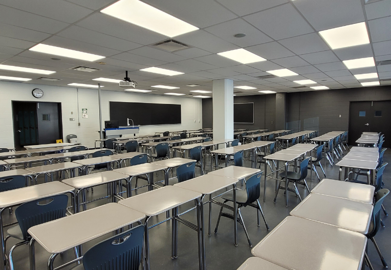 Student view of classroom in Victoria Building following renovations