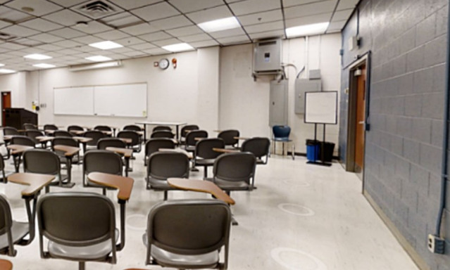 Instructor view of classroom in Eric Palin Hall prior to renovations