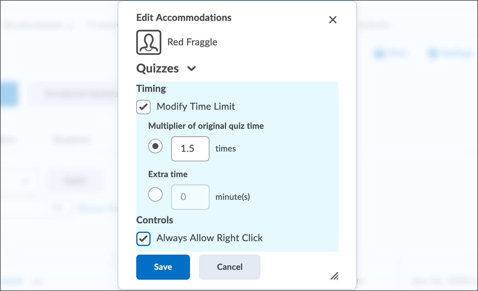 Set accommodations for a student