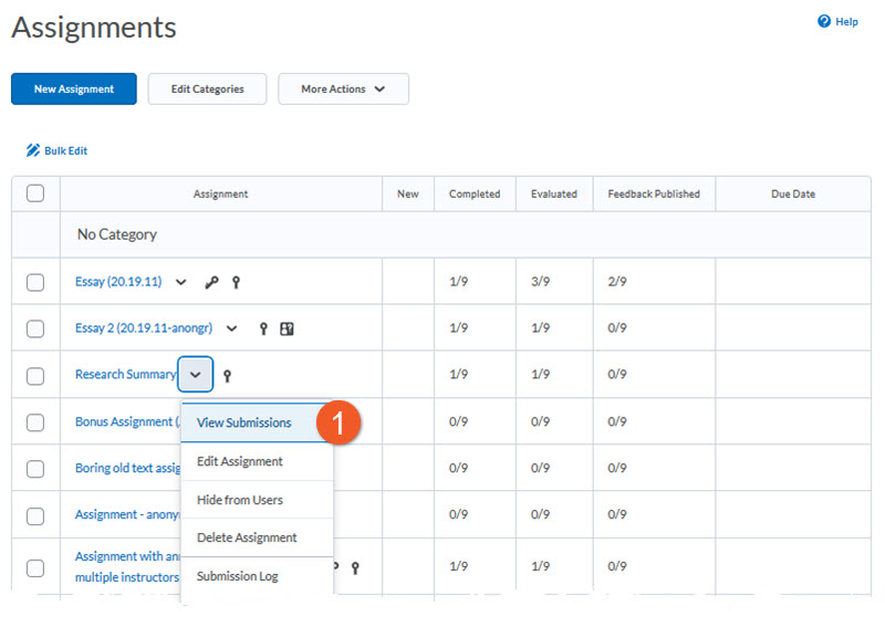 View assignment submissions