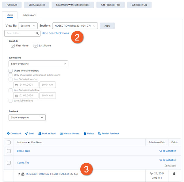 View assignment submissions