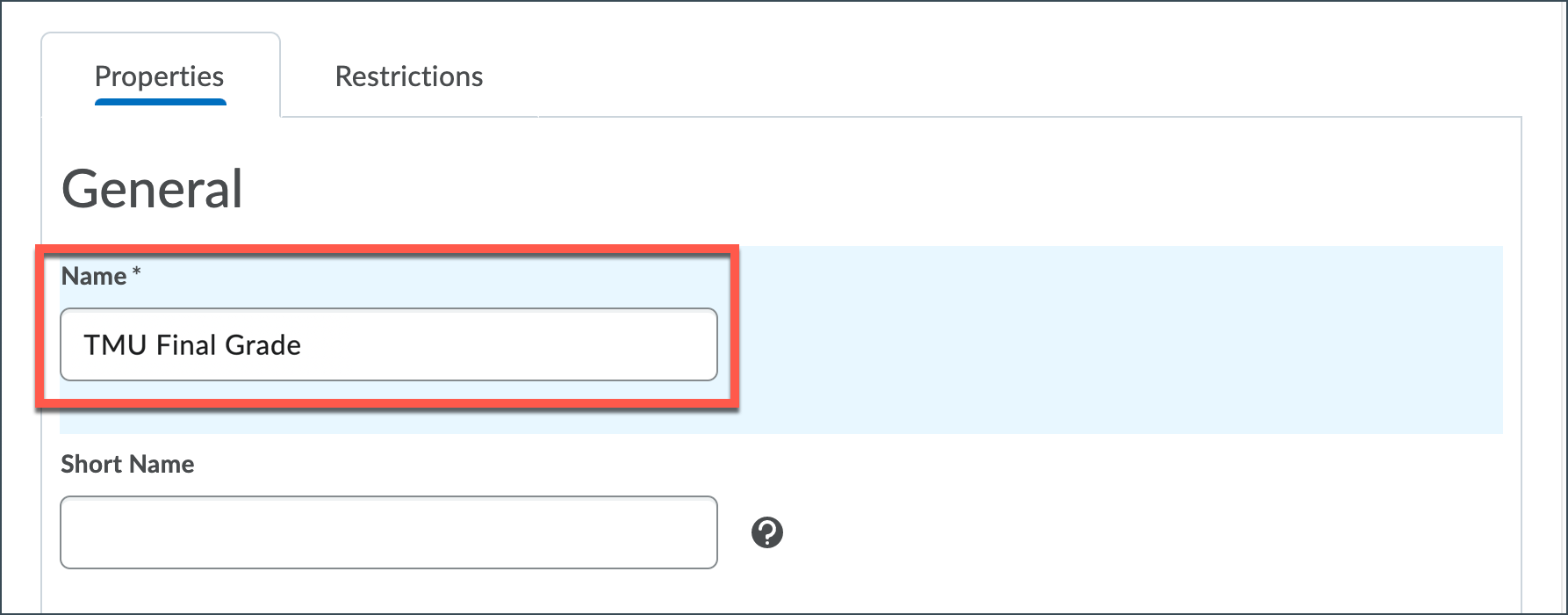 Rename the grade column to TMU Final Grade