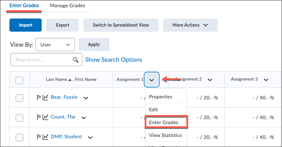 Accessing the grade sheet for a grade item
