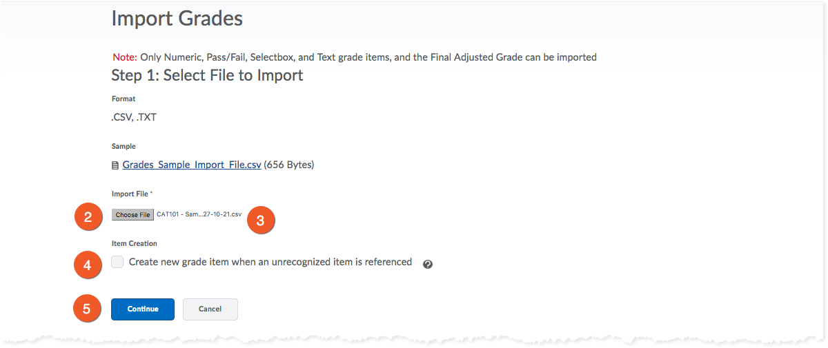 Enter grade items in spreadsheet