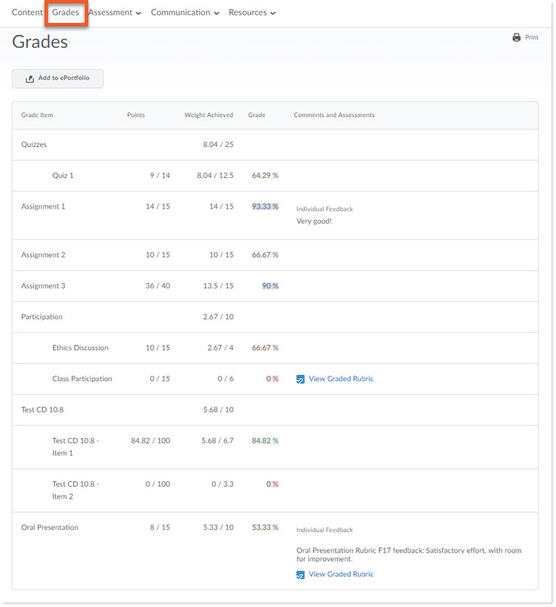 View interim grades