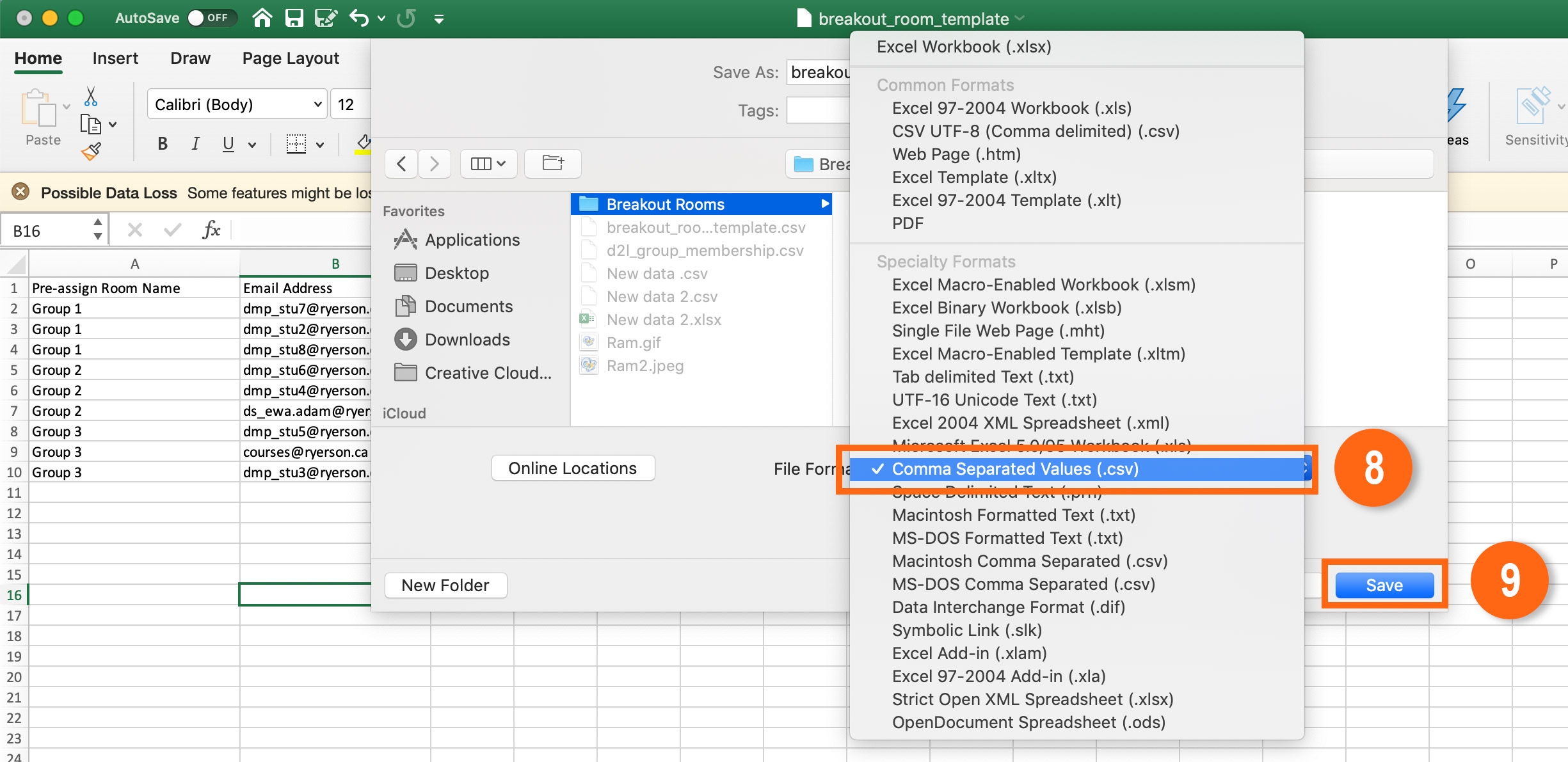 Saving the file as a CSV