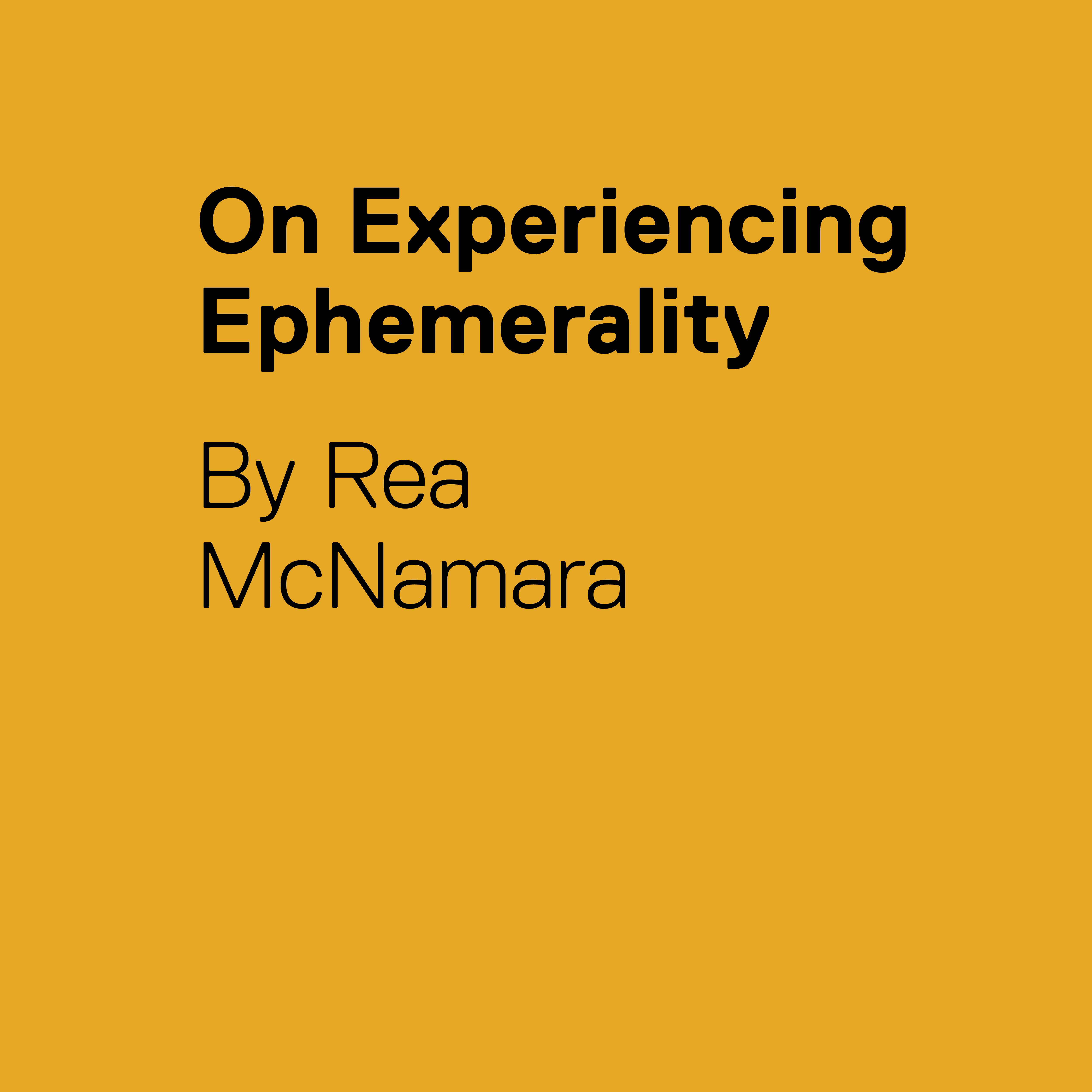 On Experiencing Ephemerality. By Rea McNamara.
