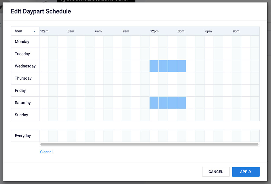 dayparting popup  - selecting time slots