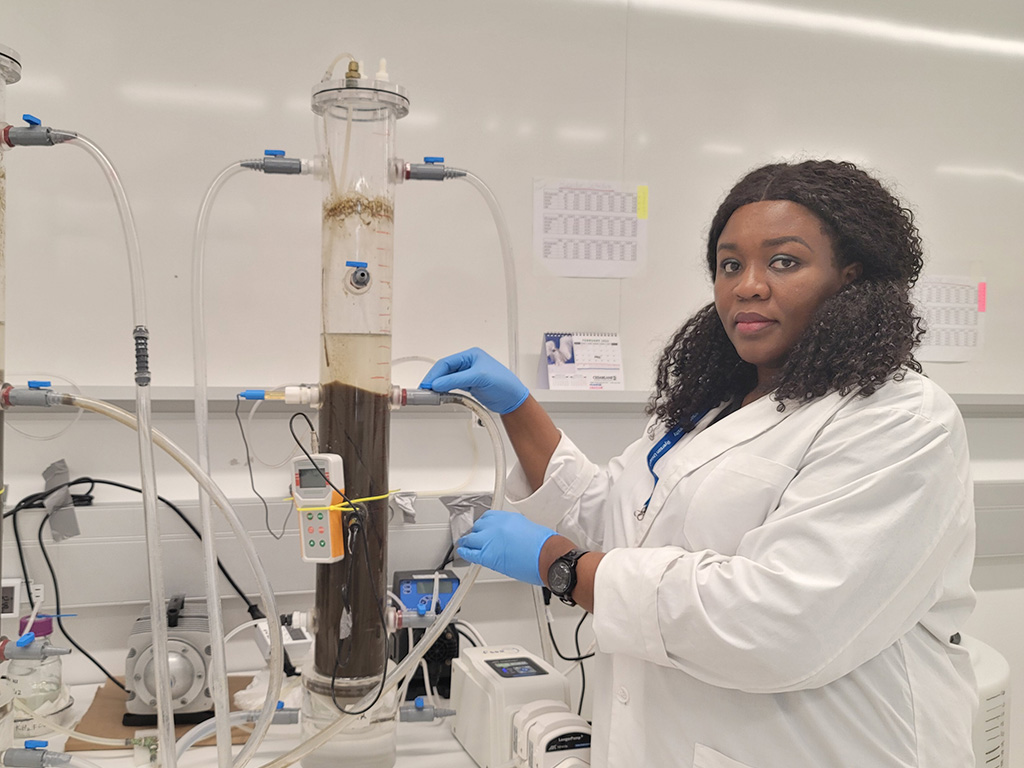 Victoria Onyedibe, a PhD candidate in civil engineering, works to reduce and reuse microfibres in wastewater