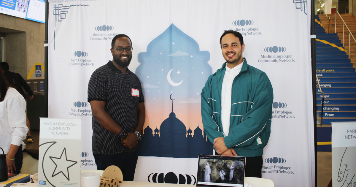 Imran and Farhan, co-chairs of the Muslim Employee Community Network at an event on campus