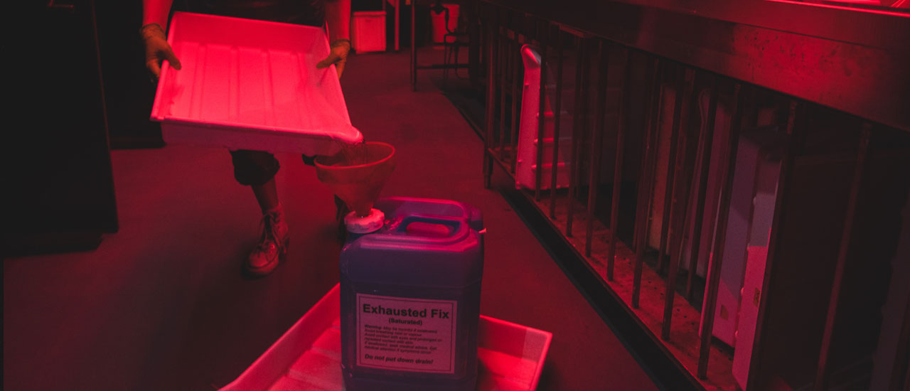 Chemicals being safely disposed in Ryerson's darkroom.