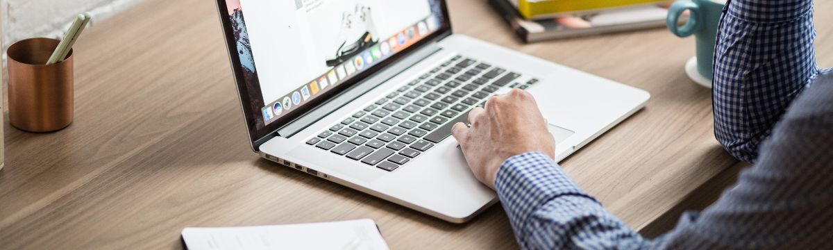 A person sits at their laptop working